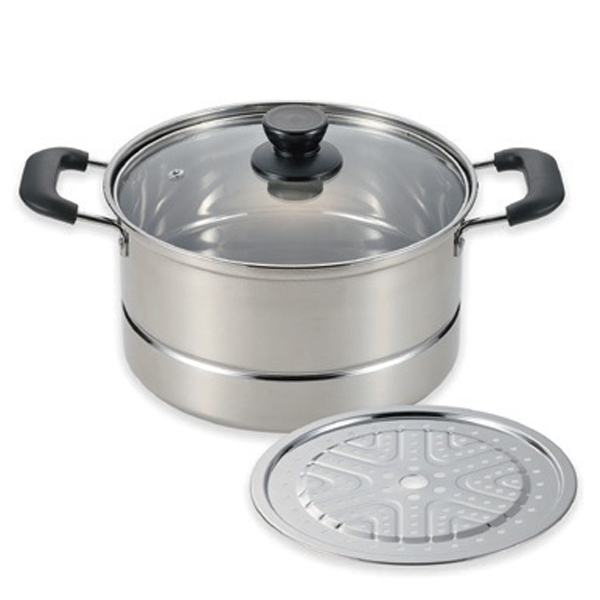 【100Pもらえる・11/30まで期間限定】蒸し処　ステンレス製ガラス蓋付深型鍋 22cm