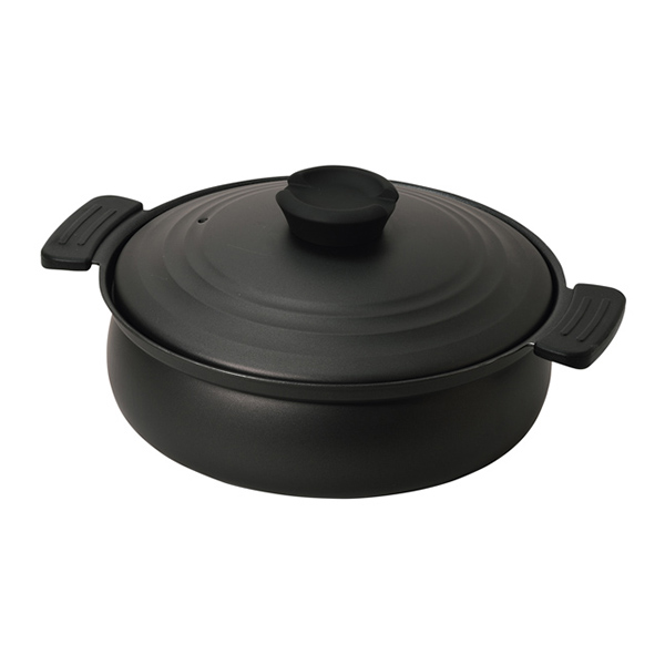 【100Pもらえる・11/30まで期間限定】IH対応 軽量土鍋風卓上鍋 ブラック 24cm